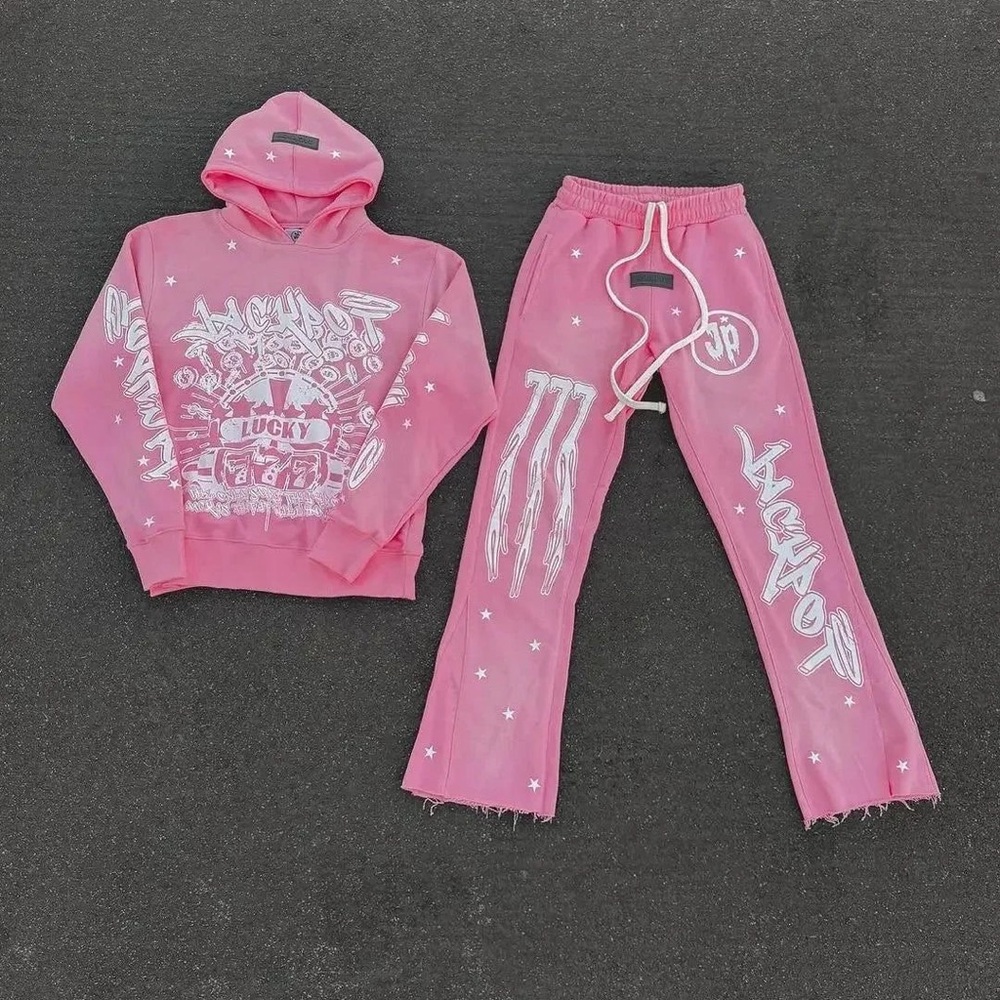Pink Graphic Hoodie and Pants Set